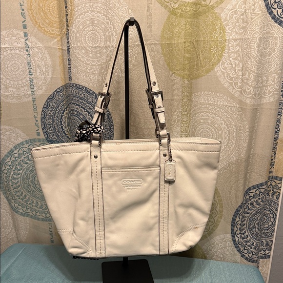 Coach Handbags - Coach Cream Tote Bag with Silver Accents